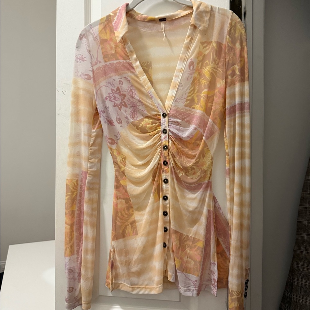 Free People Pastel Button-Down Blouse